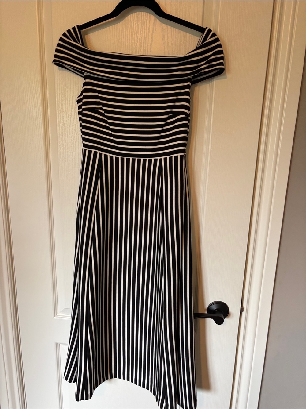 Banana Republic Black and White Off-Shoulder Midi Dress